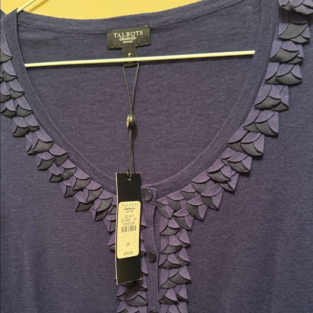 Talbots Deep Blue Cardigan with Ruffle Detail - Picture 2 of 2